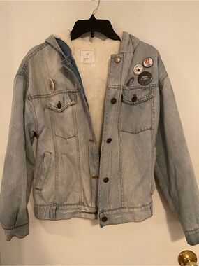 Light Wash Denim Jacket with Sherpa Lining